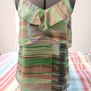 CAbi Green and Brown Striped Tank Top